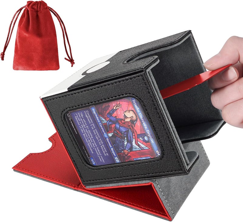 AFIING MTG Deck Box for Commander Display,Card Deck Case Fits 100 Double Sleeved Cards, Magic Commander TCG Card Storage Box with 2 Dividers,Dice Bag and 1 Toploader(Red Black) - Image 1